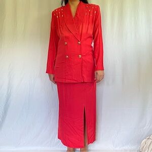 Russell Scott Vintage 80s Red Skirt Suit